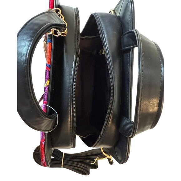 Tapestry embroidery crossbody vibrant colors vegan leather handmade handbag wome - Picture 6 of 7